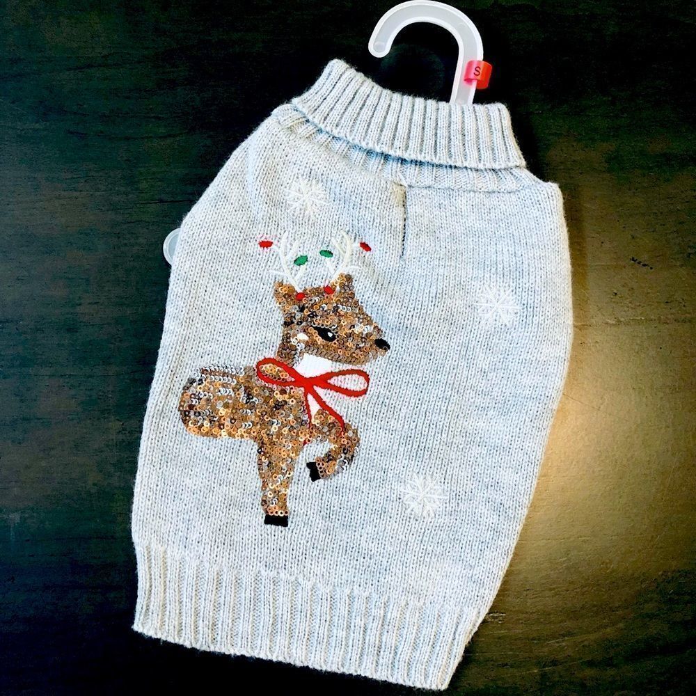 Christmas Reindeer Sequin Holiday Dog Pet Sweater S